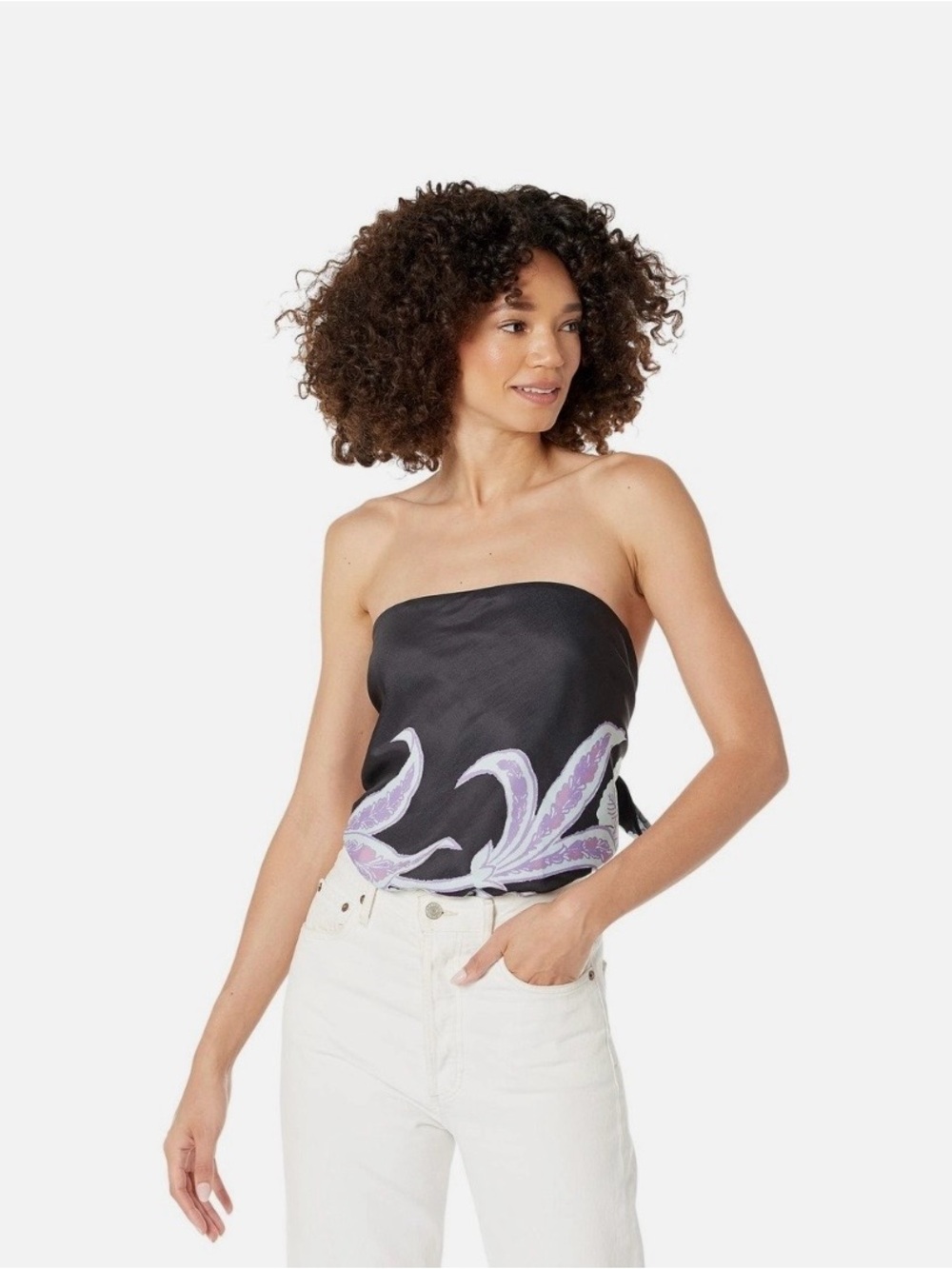 Free People Black Strapless Camisole with Lavender Print